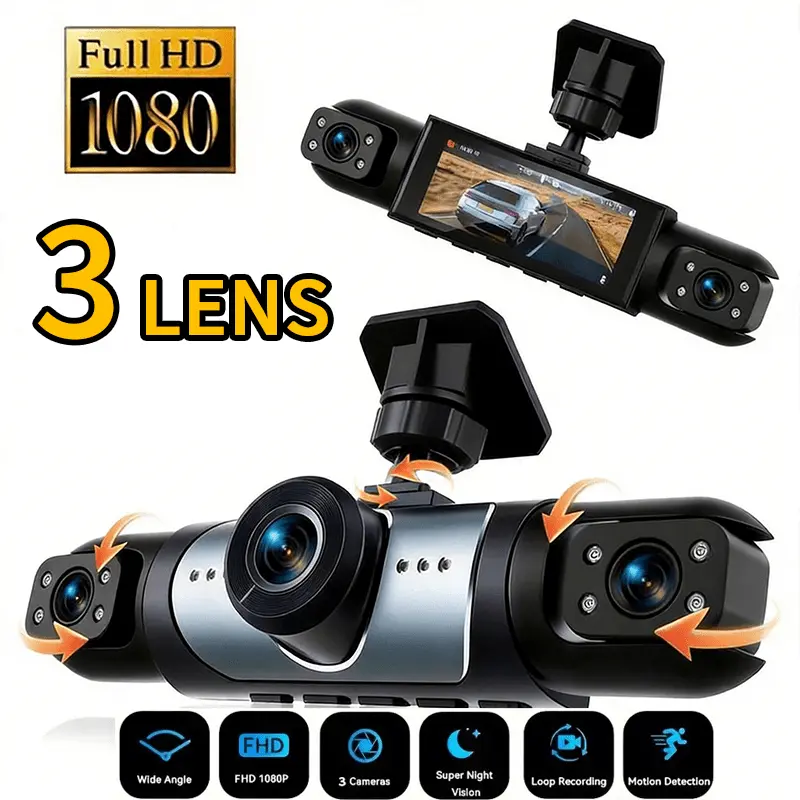 Panoramic Dash Cam 360 - 360 ° Panoramadashcam mit drei Kanälen,