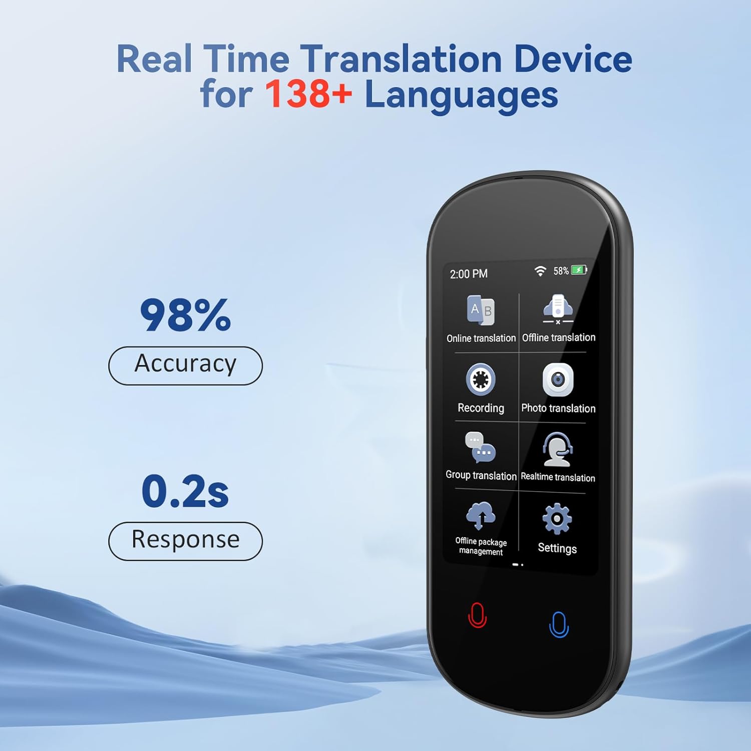 Portable Translator Device - Sofortiger KI-Sprachübersetzer Z2 3,1 Zoll Touchscreen