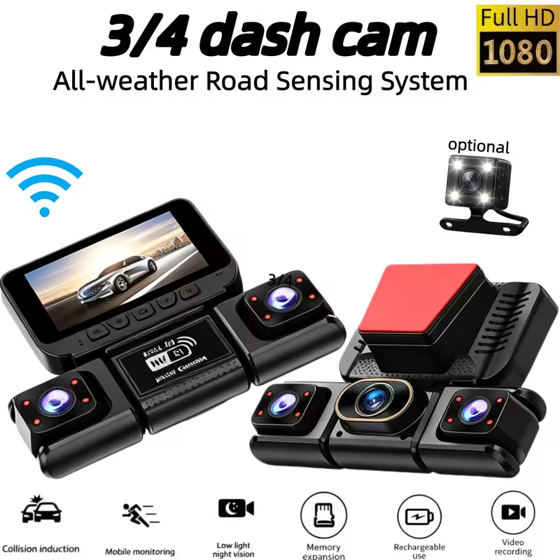 Panoramic Dash Cam 360 - 3/4-Kanal WLAN 360 ° Panorama-Dashcam, 1080P+720P