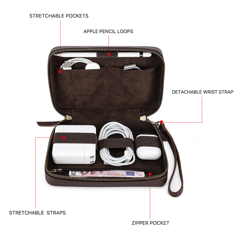 Echtes Leder Tragbare USB Date – Electronics Gadgets Bag Bewertung und Preis