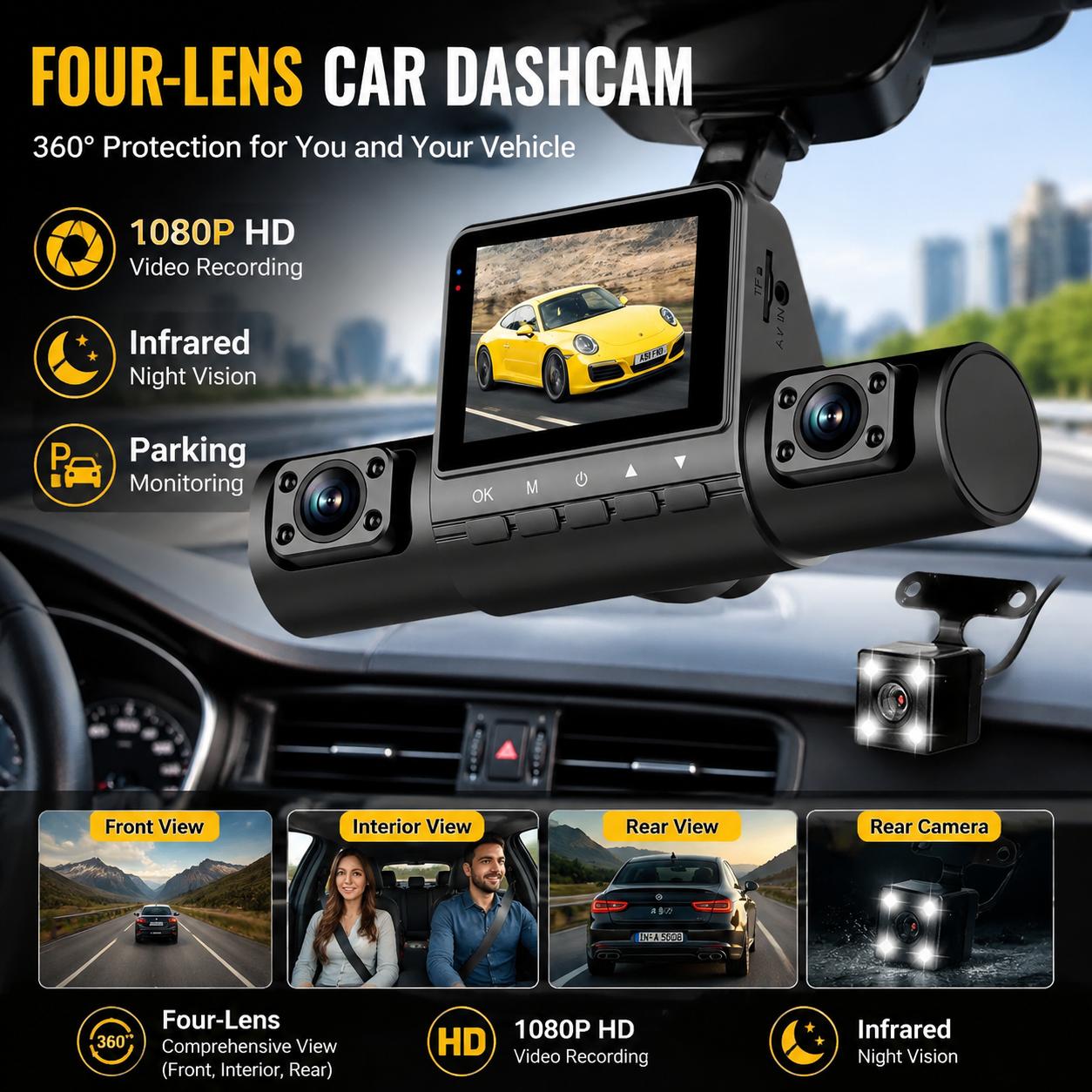 4-Linsen-Dashcam 1080P Full HD – Panoramic Dash Cam 360 Bewertung und Preis